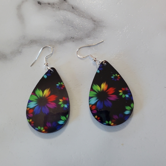 Rainbow Flowers Teardrop Earrings - Picture 2 of 6